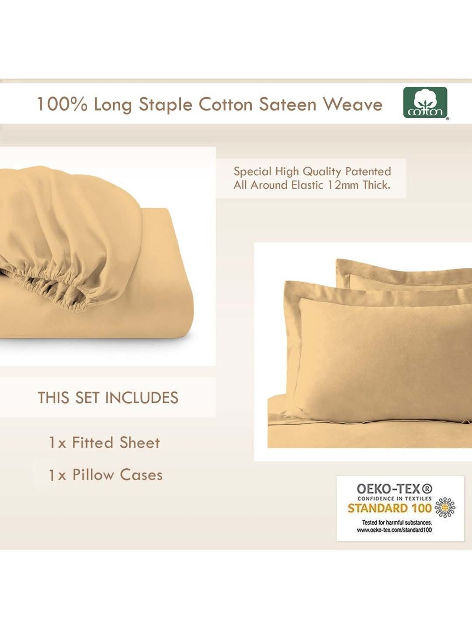 Pizuna Long Staple Brown Cotton 400 TC Single Bedsheet with 2 Pillow Covers