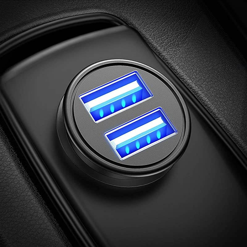 Car Charger  48A All Metal Car Charger Adapter Mini Flush Fit USB Car Charger Dual Port Charging Compatible with iPhone 1211 proXRx76s iPad Air 2Mini 3 Note 9Galaxy S10S9S8Black