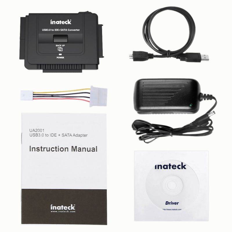 Inateck USB 3.0 to IDE/SATA External Hard Drive Reader Fit for Universal 2.5/3.5 HDD/SSD Hard Drive Disk, IDE to USB Adapter with 12V/2A Power Supply and USB 3.0 Cable, UA2001