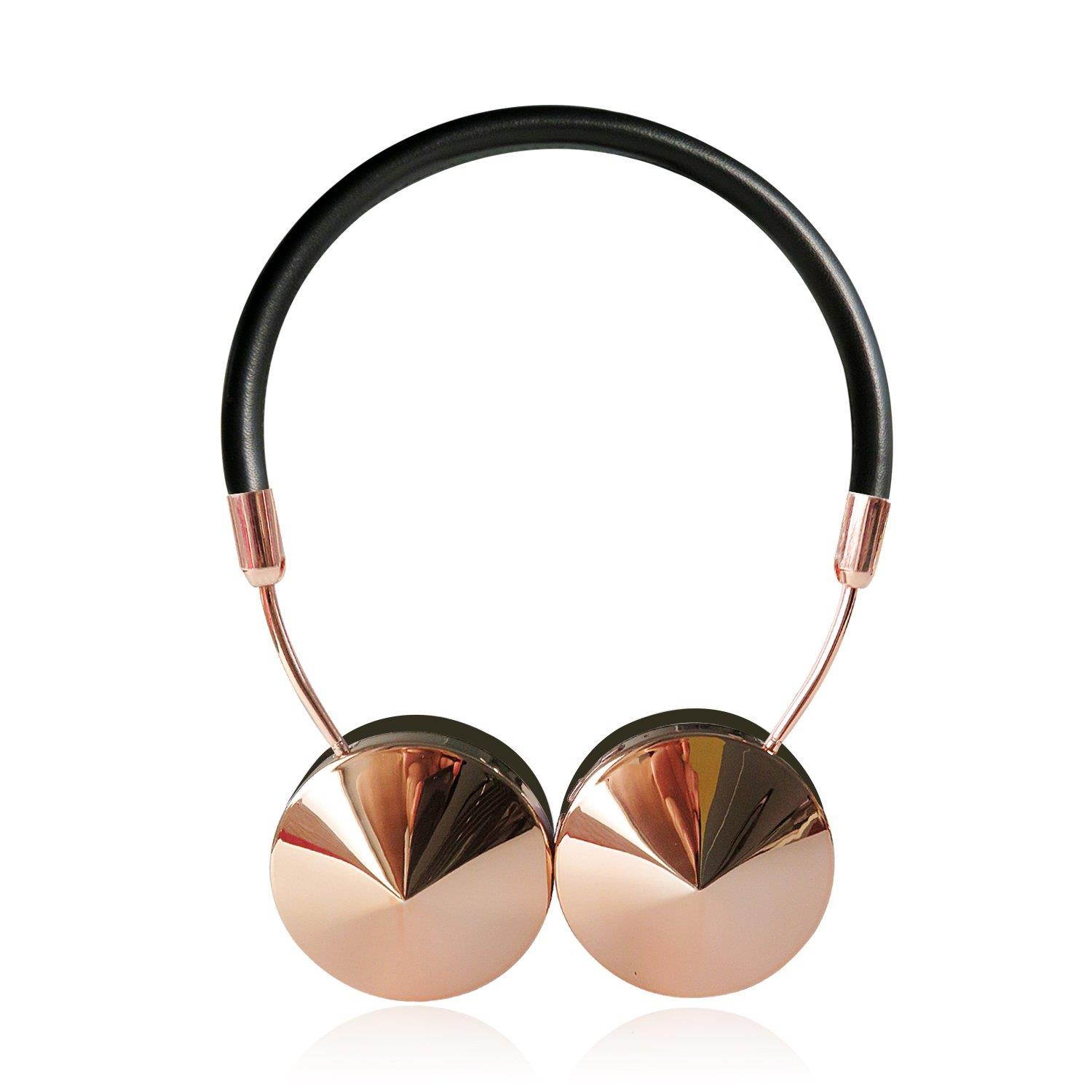 Liboer Fashional Rose Gold Wireless Bluetooth Headphones with Mic Foldable On Ear Headset with Carrying Case for iPhone 7 Samsung Cellphones with Shareport BT88 (Black Rose)