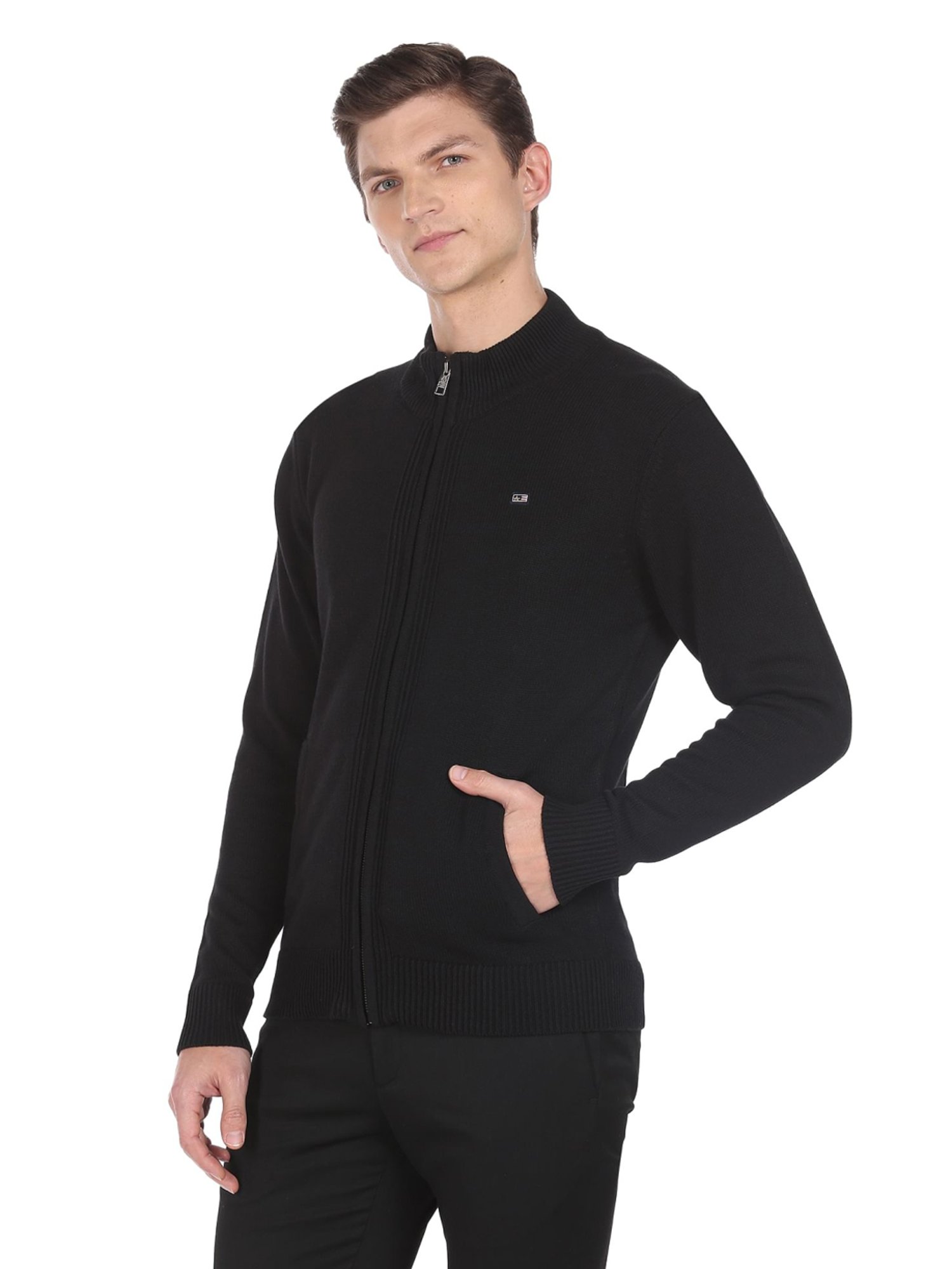 Arrow Sport Black Cotton Regular Fit Sweater