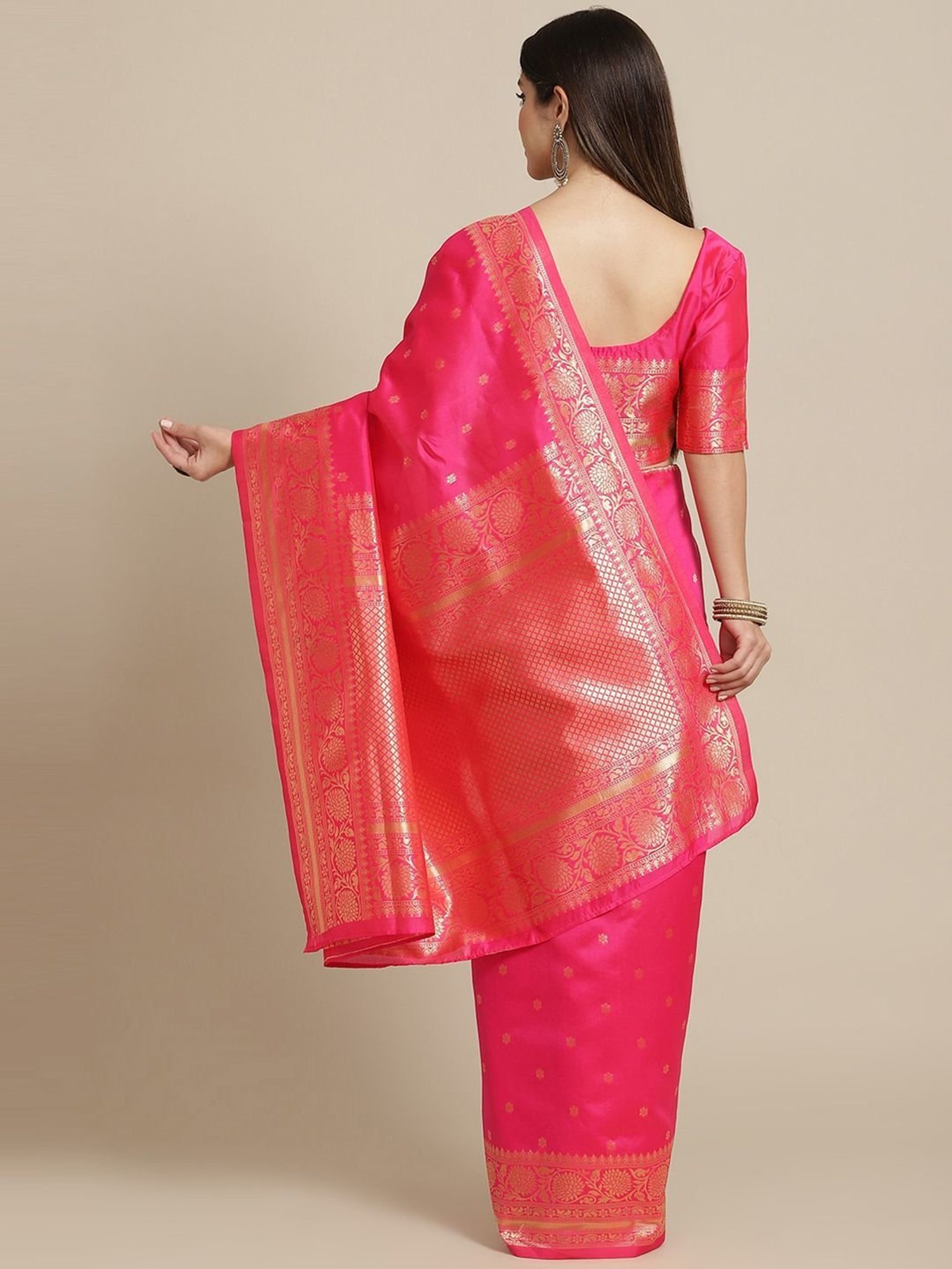 KSUT Pink Silk Woven Saree With Unstitched Blouse
