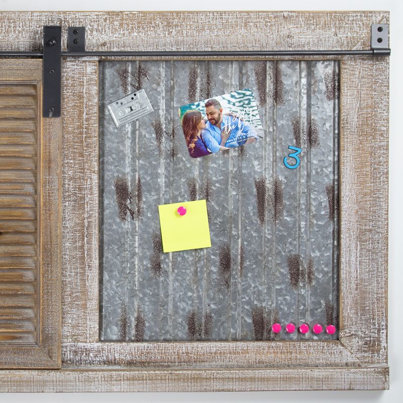 23.8" x 39.5" x 2" Wood and Metal Chalkboard Magnet Message and Memo Board With Sliding Barn Door Brown - American Art Decor