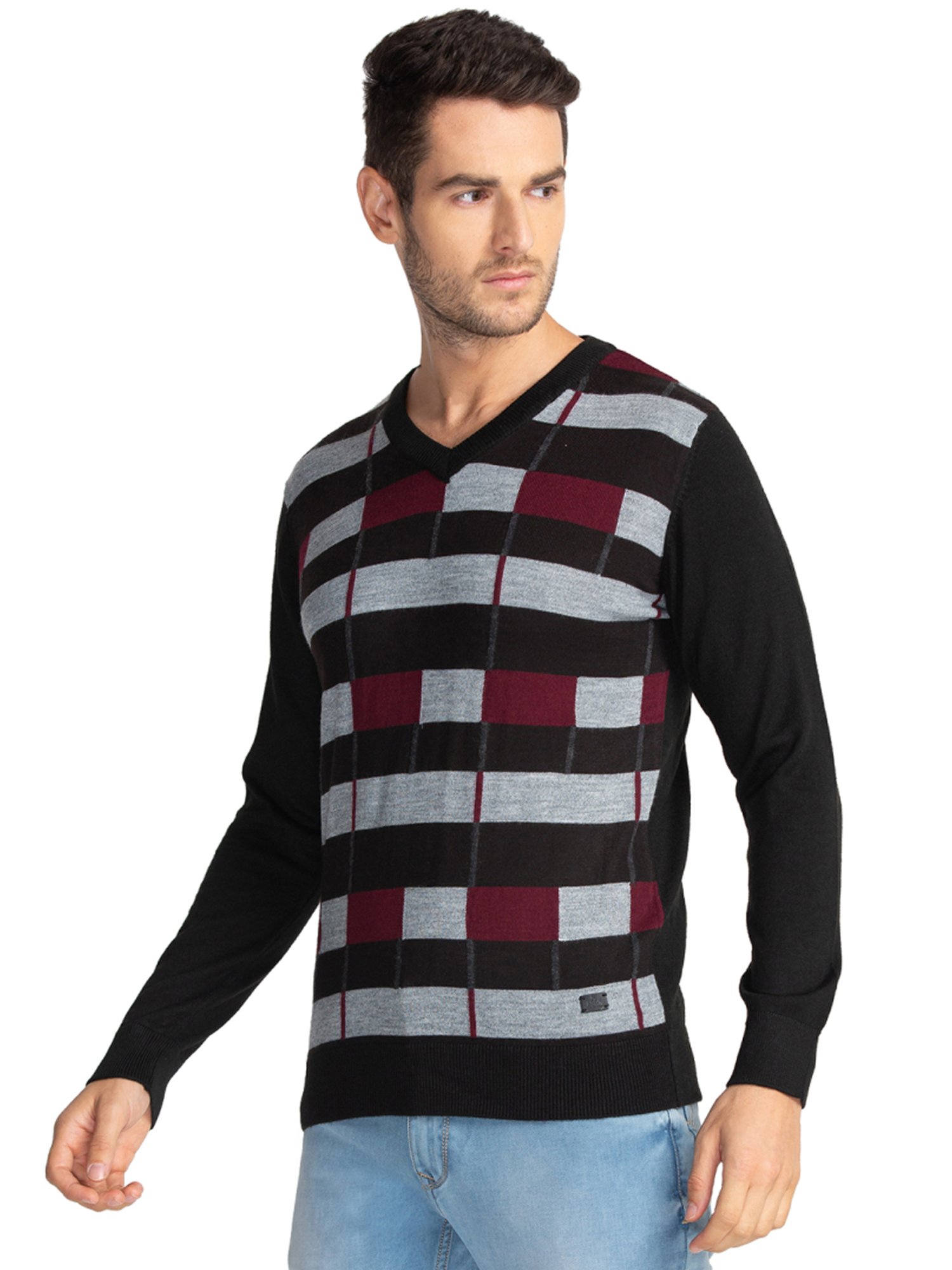 Parx Black Regular Fit Striped Sweaters