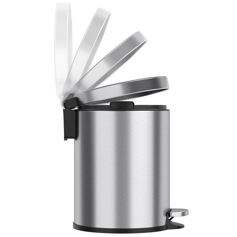 iTouchless Step Pedal Bathroom Trash Can with AbsorbX Odor Filter and Removable Inner Bucket 1.32 Gallon Round Stainless Steel