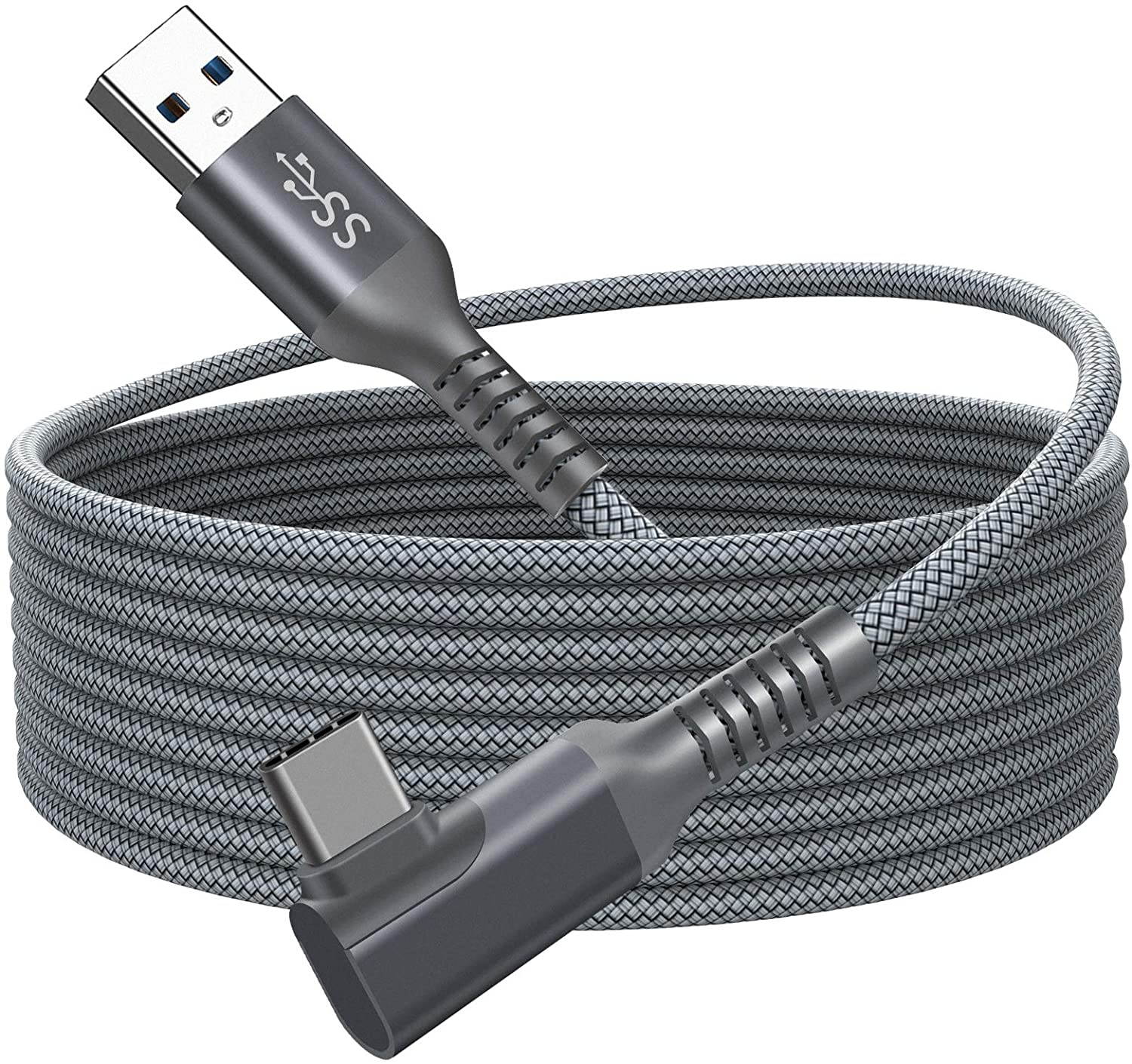 VR Link Cable 16FT/5M Compatible for Oculus Quest 2, USB 3.0 to USB Type C High Speed Data Transfer & Fast Charging USB C Cable Compatible for VR Headset Quest Headset and Gaming PC (16feet, Gray)