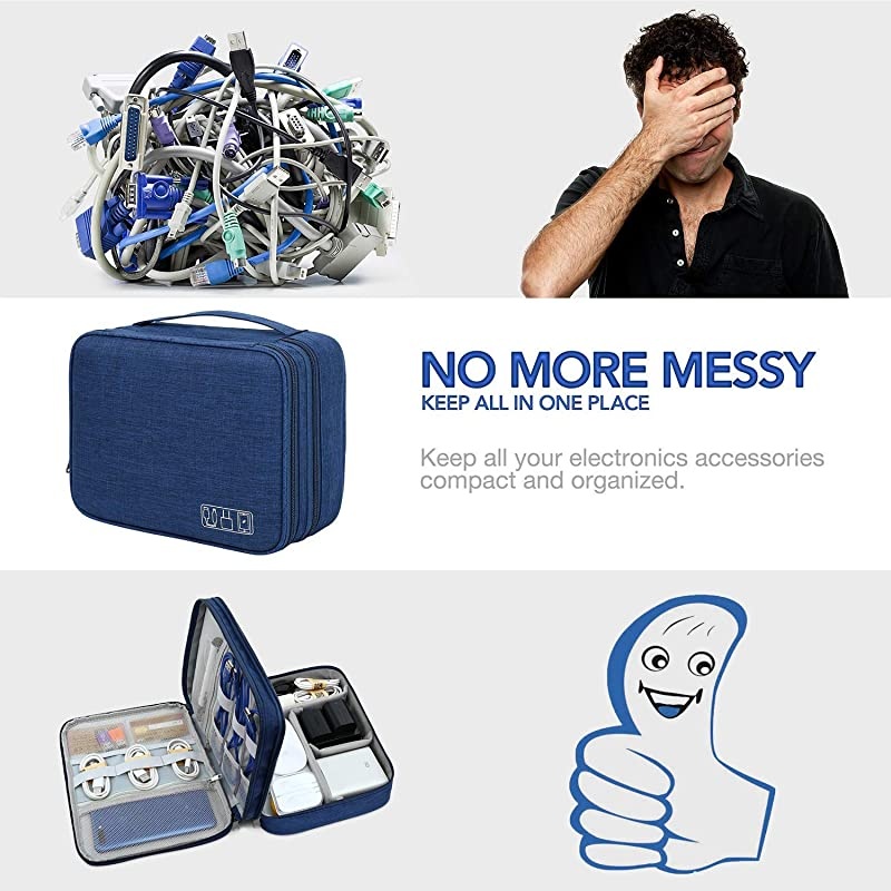 Electronic Accessories Bag Travel Cable Organizer ThreeLayer for iPad Mini Kindle Hard Drives Cables Chargers ThreeLayerNavy
