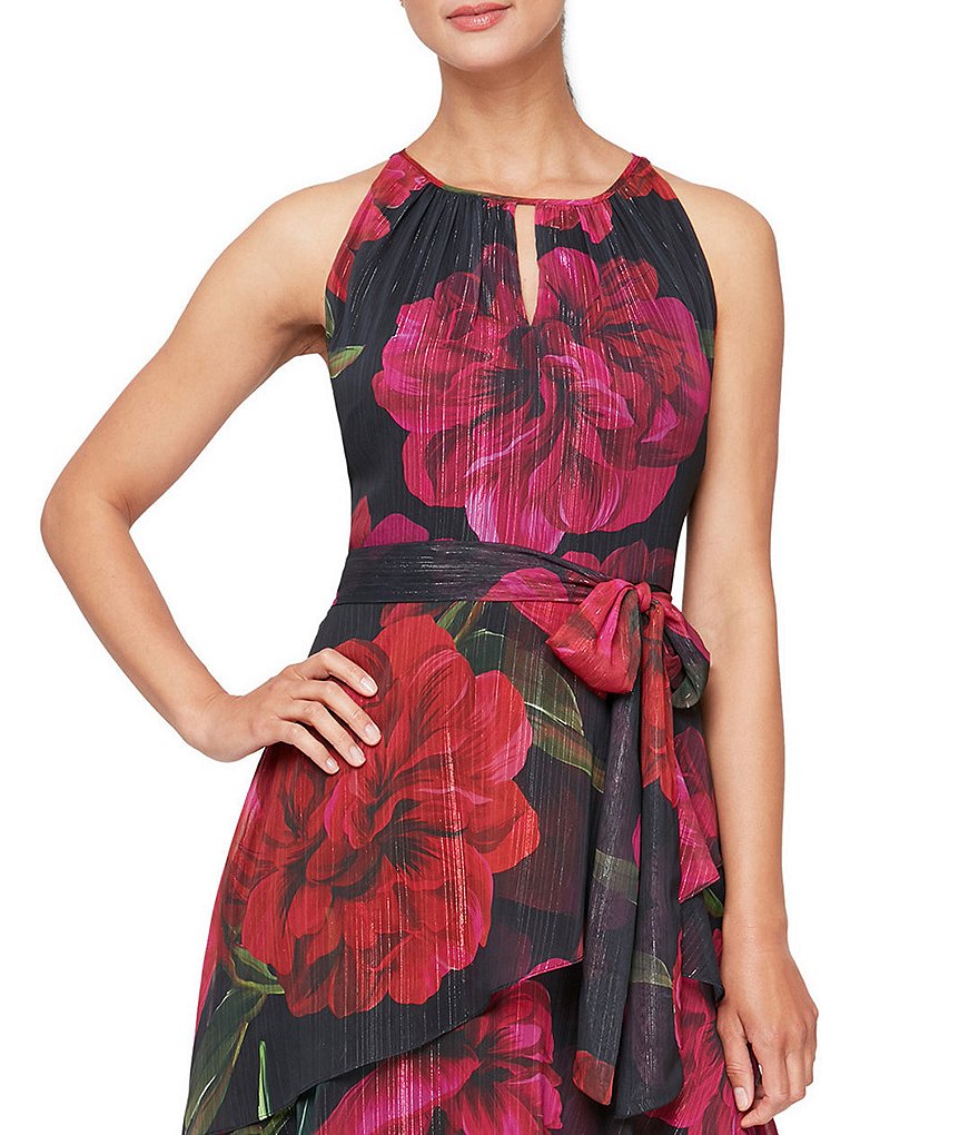 Jkara Chiffon Popover Beaded V-Neck 3/4 Capelet Sleeve Gown