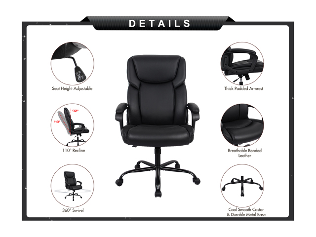 PU Leather Swivel Ergonomic Executive Office Chair - Computer Task Desk Chair,  Reclining Seat Height Adjustable Lumbar Support