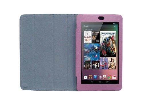 iShoppingdeals - Pink PU Leather Folio Cover Case and Anti-Glare Matte Screen Protector for ASUS Google Nexus 7 Tablet