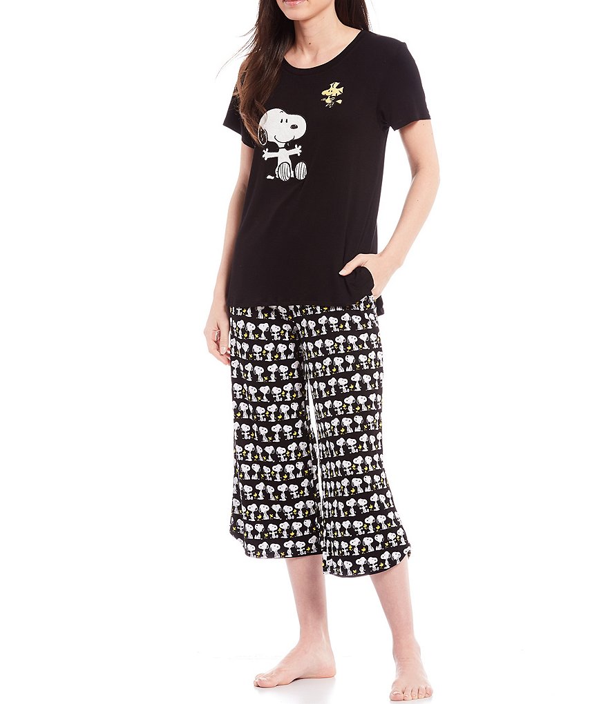 Peanuts Snoopy Print Knit Capri Sleep Coordinating Drawstring Pants