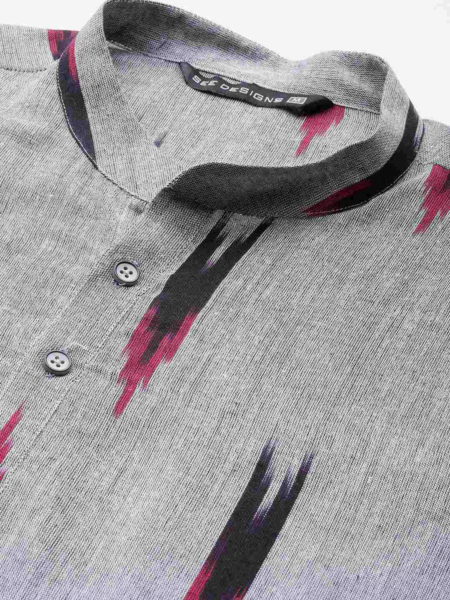 See Designs Grey & Black Cotton Regular Fit Printed Kurta Bottom Set