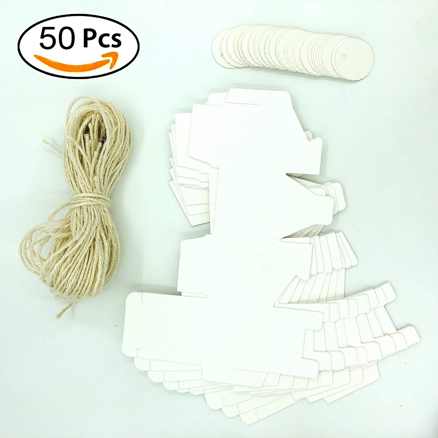 White Kraft Square Favor Boxes Kit Cube Candy Rustic Treat Boxes Set with Twine for Wedding Favors Baby Shower Birthday Party Supplies, 50pc