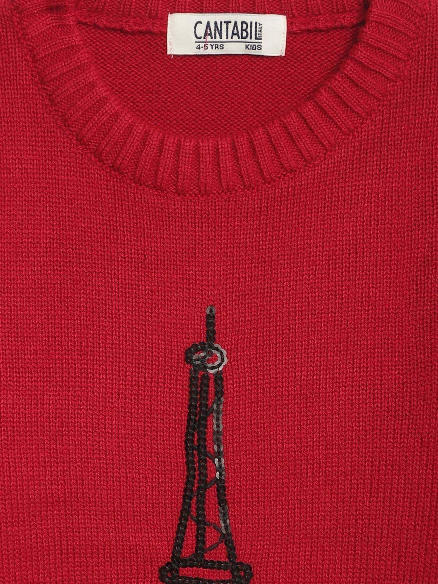 Cantabil Kids Red Embroidered Full Sleeves Sweater