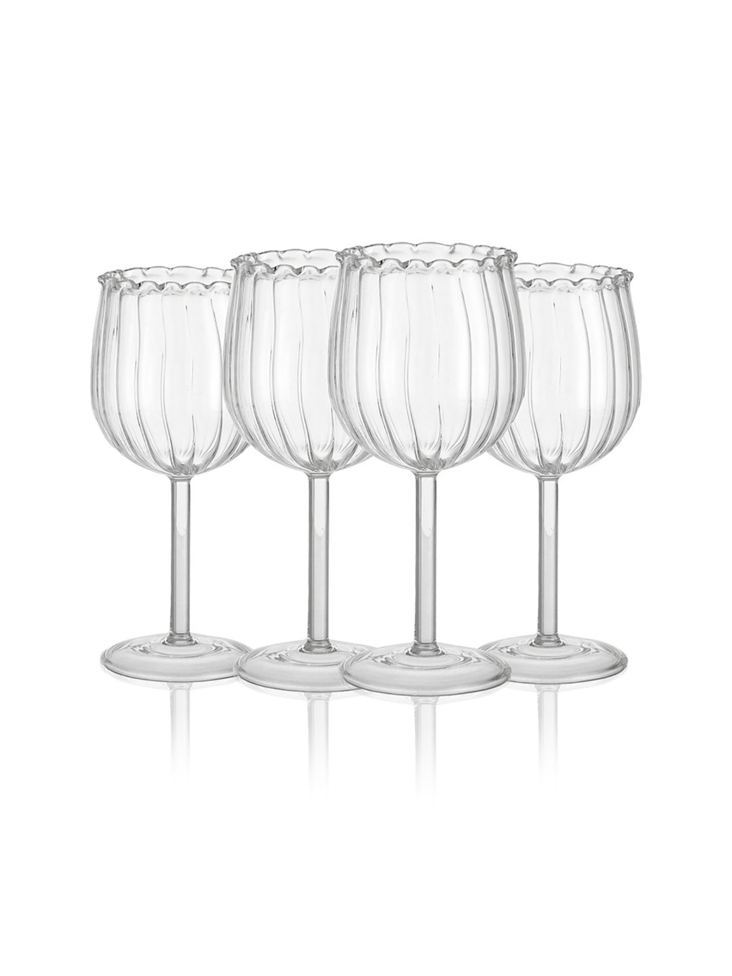 Trovea's Rose Shape Transparent Glass Wine Glass - Set of 4