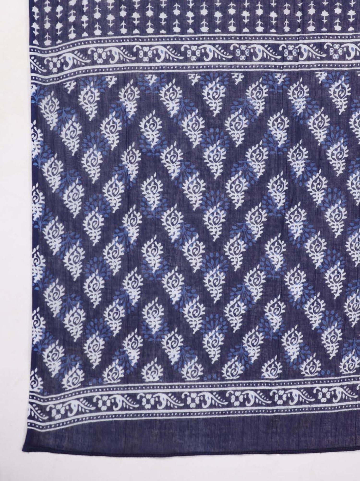 Janasya Navy Cotton Self Pattern Kurta & Pant Set with Dupatta