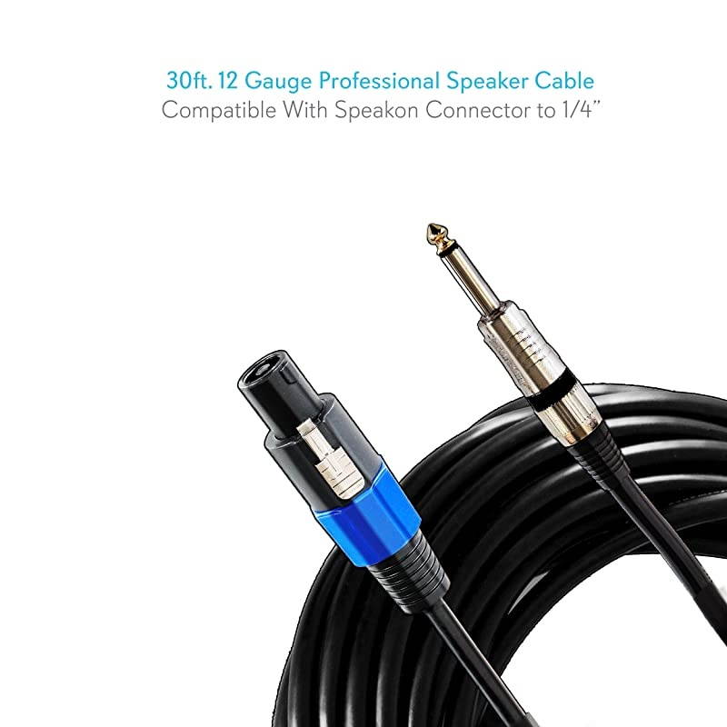 Speakon to 14 Audio Cord Speakon Connector to 14 Inch Male Connection 30 ft 12 Gauge Black Heavy Duty Professional Speaker Cable Wire Delivers Sound  PPSJ30