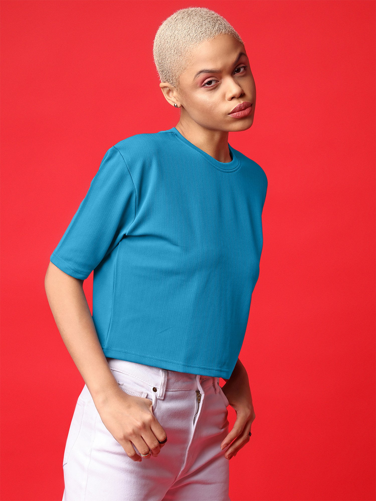 PURVAJA Teal Regular Fit Crop Top