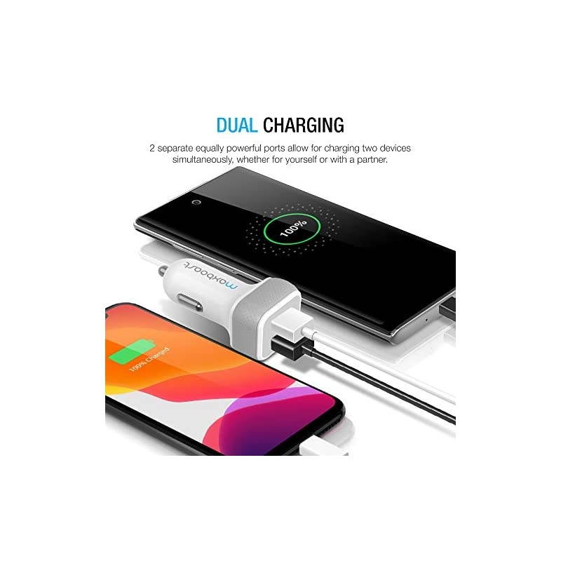 Car Charger with SmartUSB Port 48A24W WhiteGrey Charger Adapter for for iPhone 11 Pro MaxXS MaxXRXSX87Plus S20 UltraS10S10+S10eNoteLGiPad ProAir 2MiniHuawei MotoPixel