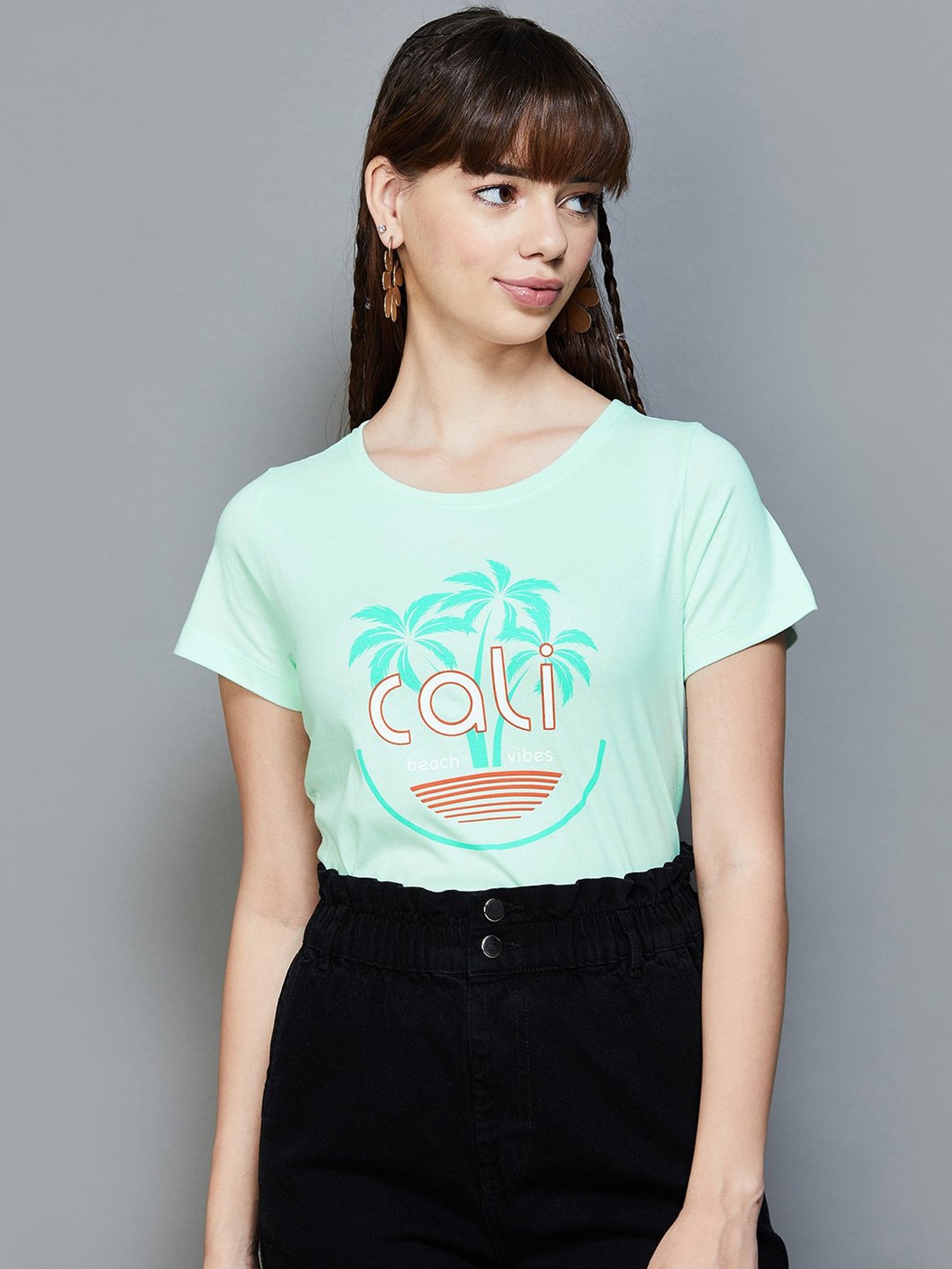 Fame Forever by Lifestyle Green Cotton Printed Top