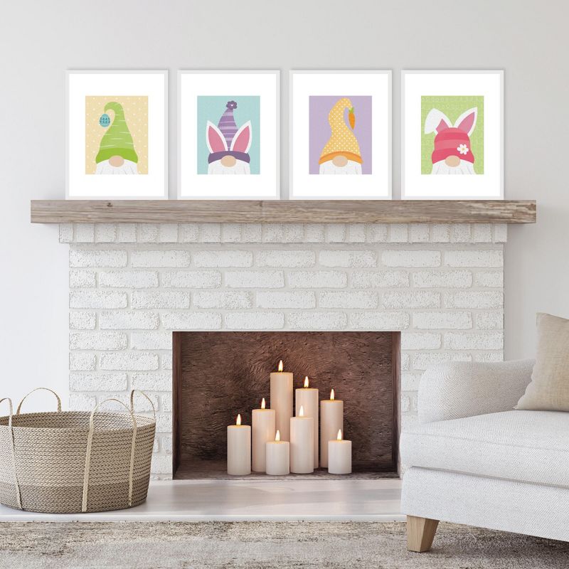 Big Dot of Happiness Easter Gnomes - Unframed Spring Bunny Linen Paper Wall Art - Set of 4 - Artisms - 8 x 10 inches