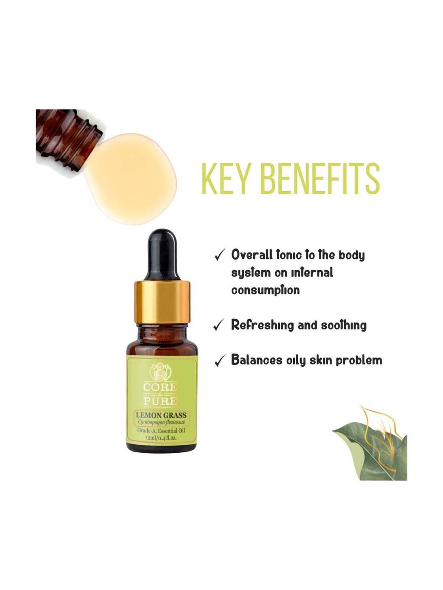 CORE & PURE Lemon Grass Essential Oil - 12 ml