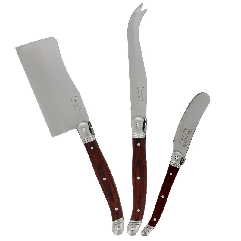 3pc Stainless Steel Laguiole Pakkawood Cheese Knife Set Brown - French Home