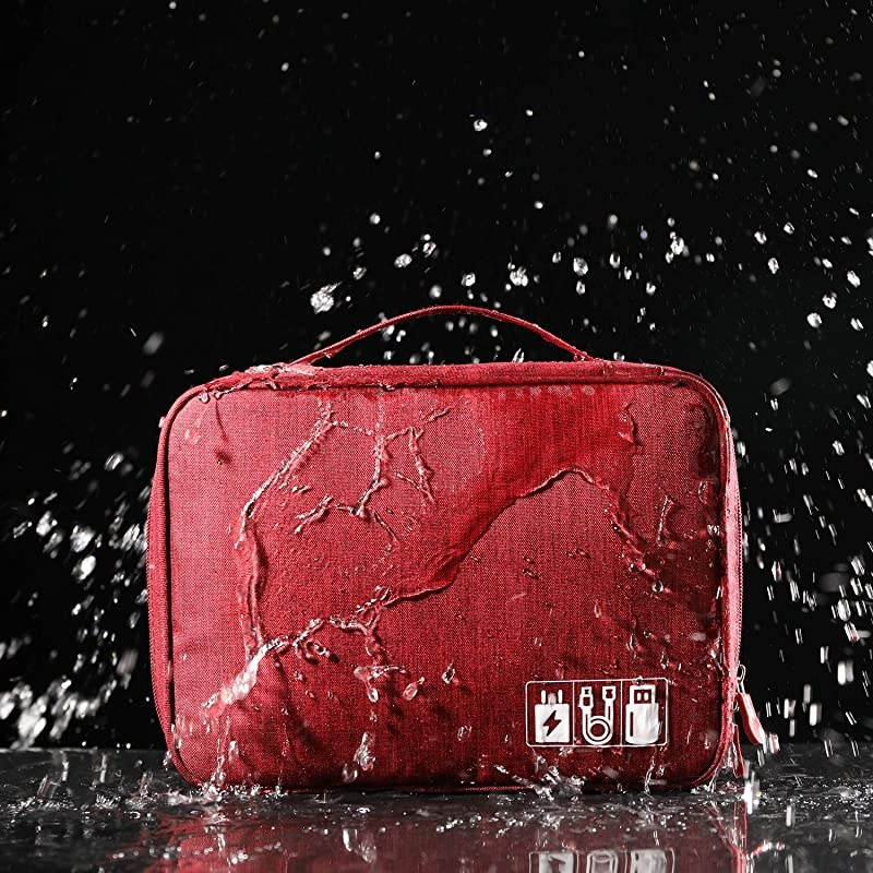 Organizer, Electronic Accessories Double Layer Travel Cable Organizer Cord Storage Bag for Cables, iPad (Up to 9.7''), Charger, Phone, USB, SD Card(Black)