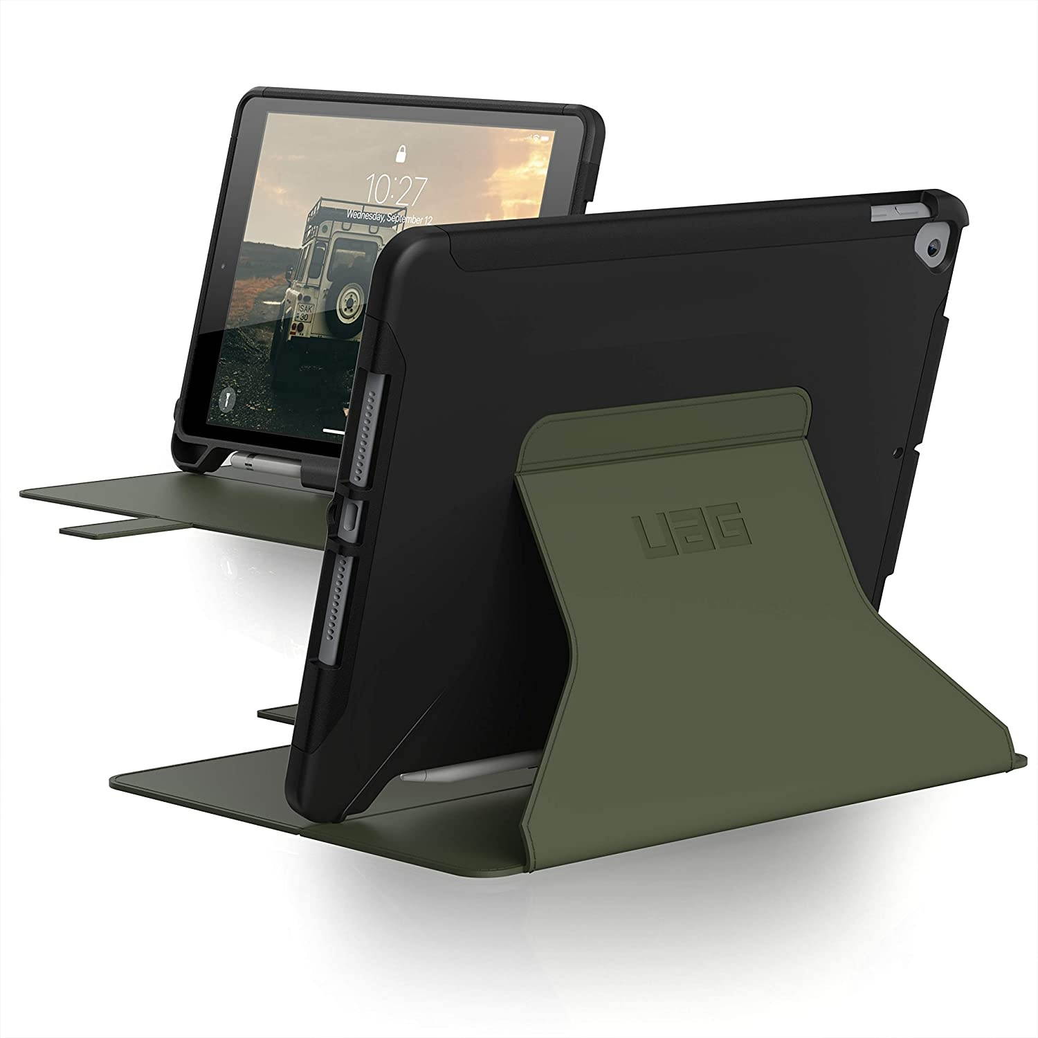 UAG iPad 10.2-inch (8th Gen, 2020) & (7th Gen, 2019) Case, Scout Rugged Heavy Duty Protective Cover Multi-Angle Viewing Folio Stand with Pencil Holder, Black/Olive