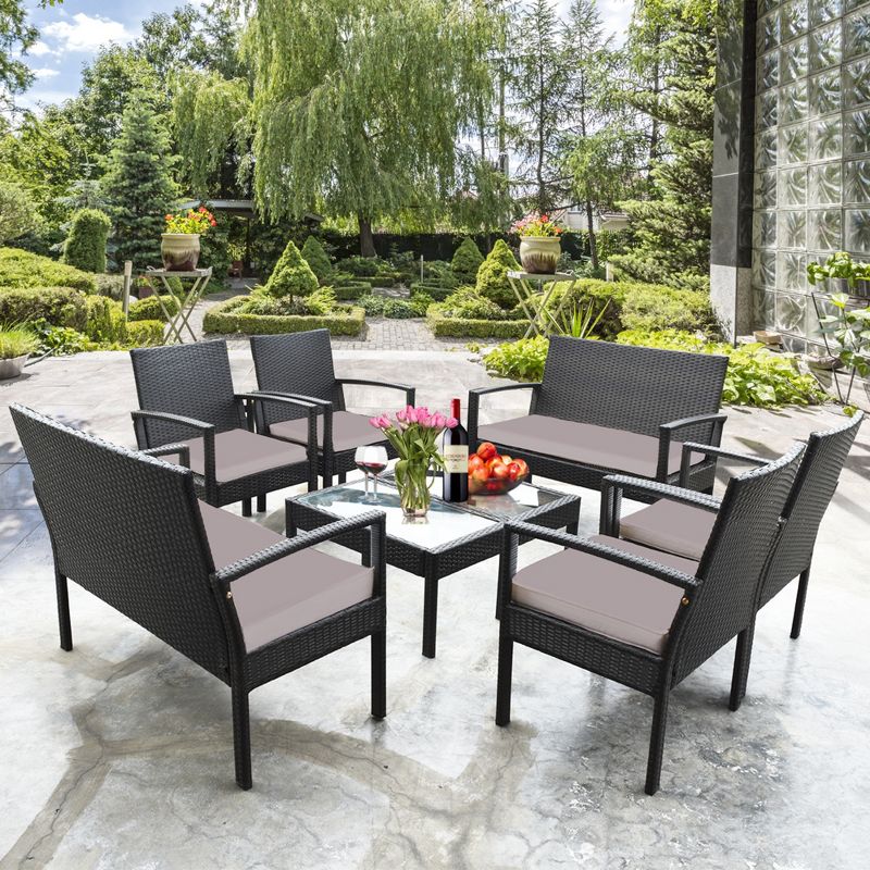Costway 8PCS Rattan Conversation Set Patio Outdoor Furniture Set w/ Cushions