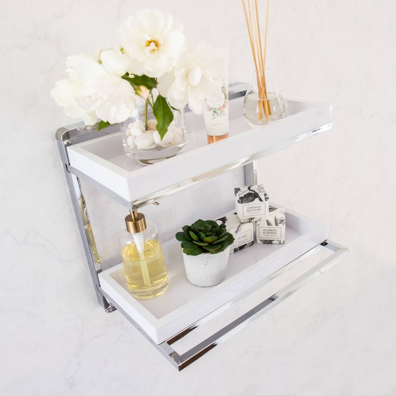 2 Tier Wall Mount Shelving Unit with Towel Rack and Trays Chrome/White - Danya B.