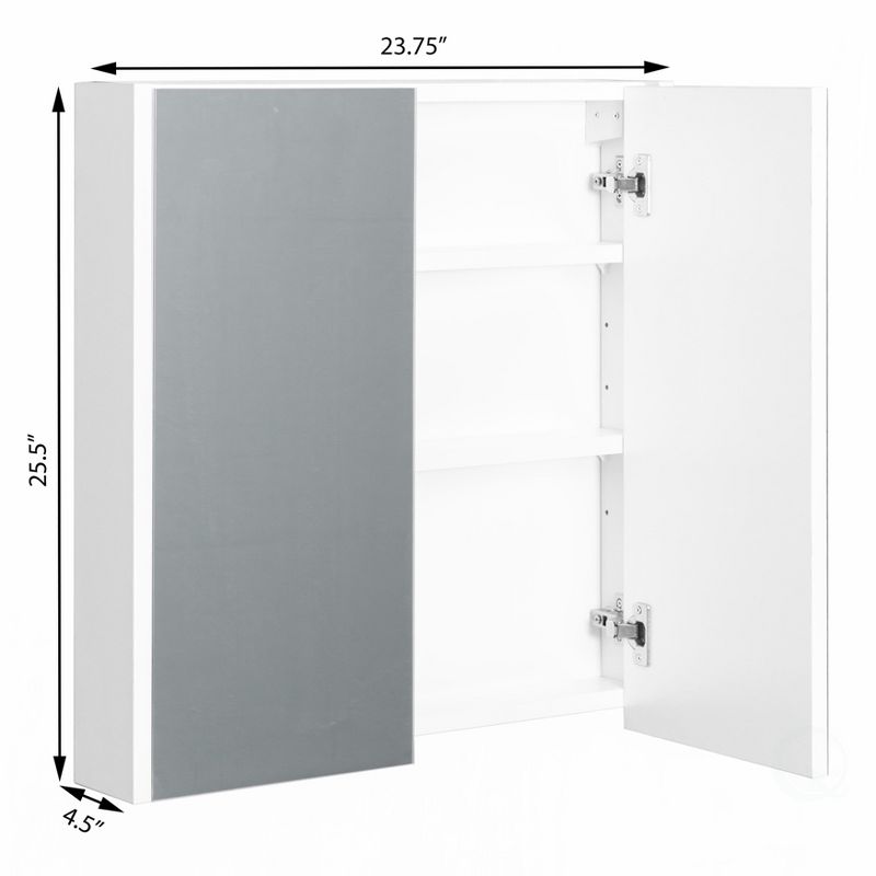 Basicwise 2 Shelves White Wall Mounted Bathroom/ Powder Room Mirrored Door Vanity Cabinet Medicine Chest