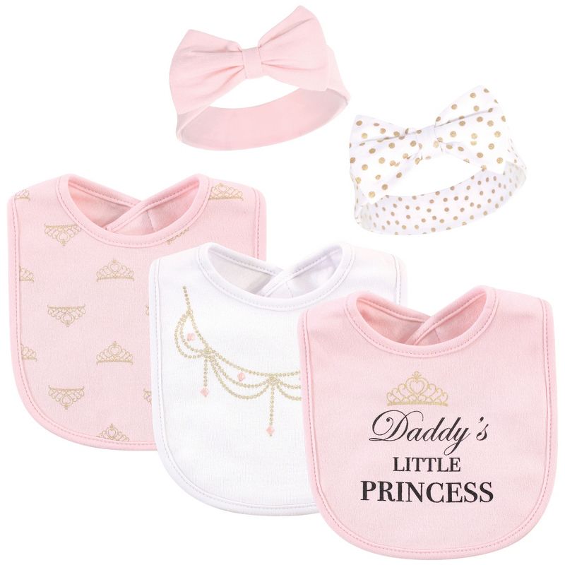 Little Treasure Baby Girl Cotton Bib and Headband Set 5pk, Daddys Princess, One Size