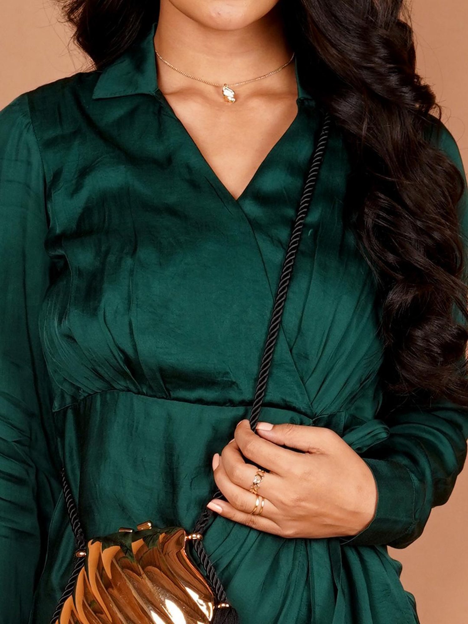 Zink London Green Regular Fit Wrap Dress