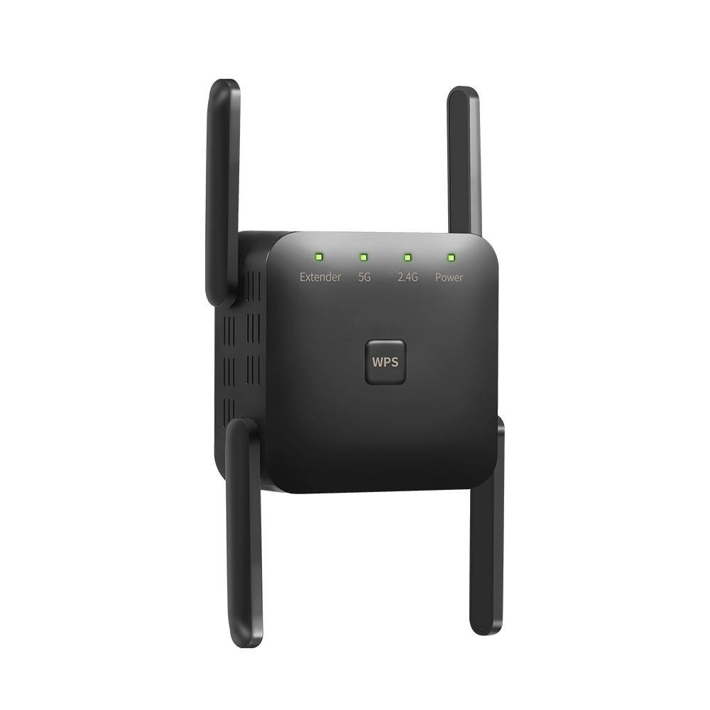 1200Mbps Dual Frequency 2.4G/5G Wireless Repeater WiFi Signal Amplifier WiFi Range Extender for Home Office Black US Plug