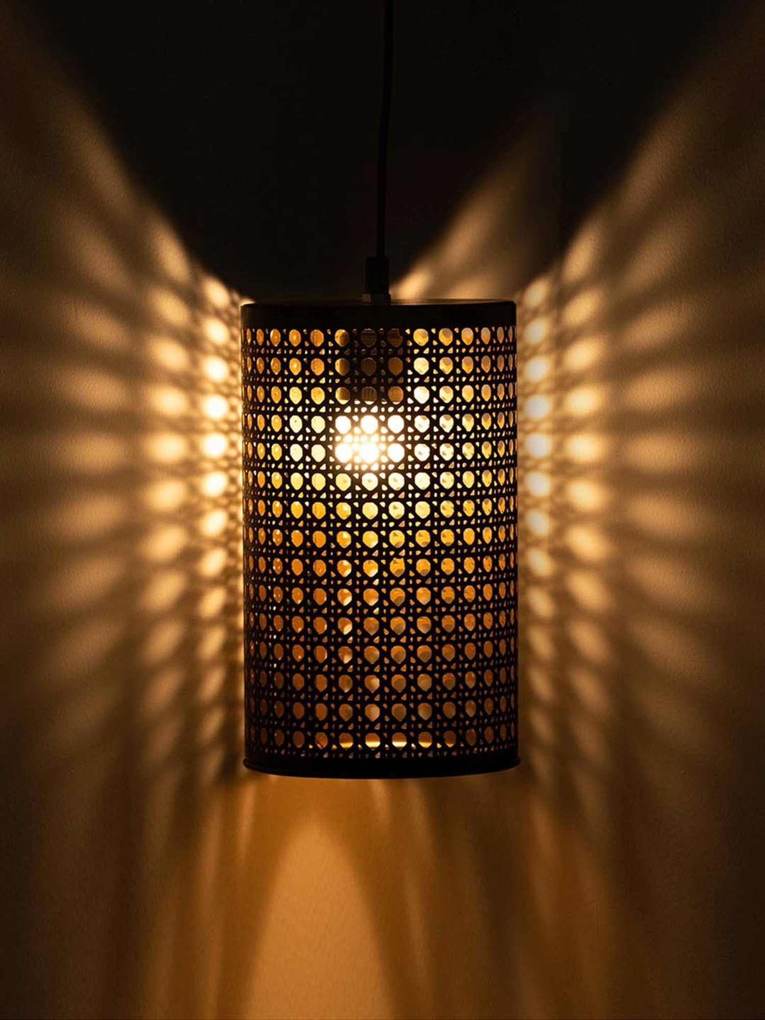 ExclusiveLane Ebony Elegance Brown Iron Hand-Etched Hanging Pendant Lamp