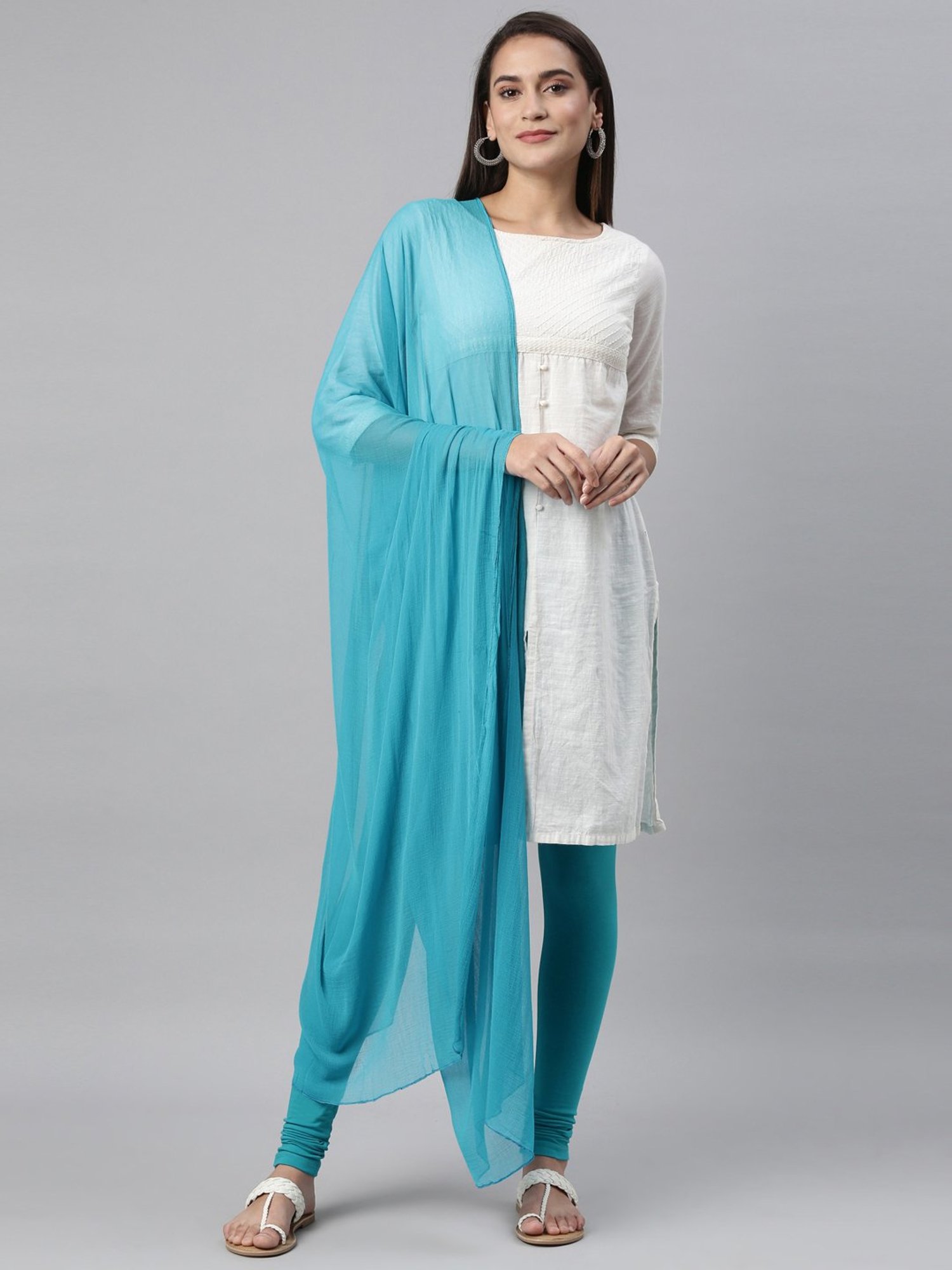 TWIN BIRDS Blue Cotton Leggings With Dupatta