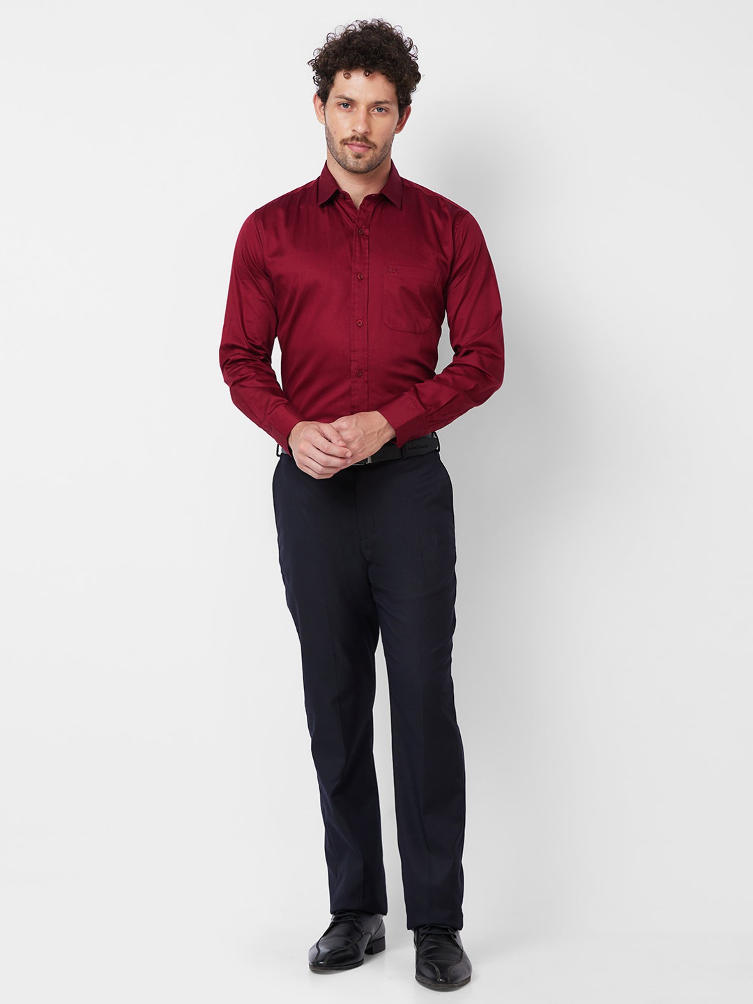 Kenneth Cole New York Maroon Slim Fit Cotton Shirt