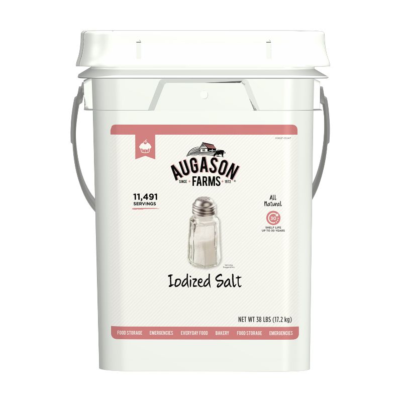 Augason Farms Iodized Salt Certified Gluten Free Long Term Bulk Food Storage 4-Gallon Pail 11,491 Servings