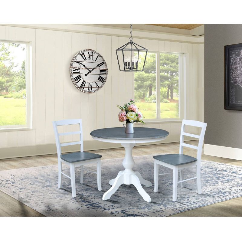 36" Round Dining Table with 2 Madrid Ladderback Chairs White/Heather Gray - International Concepts