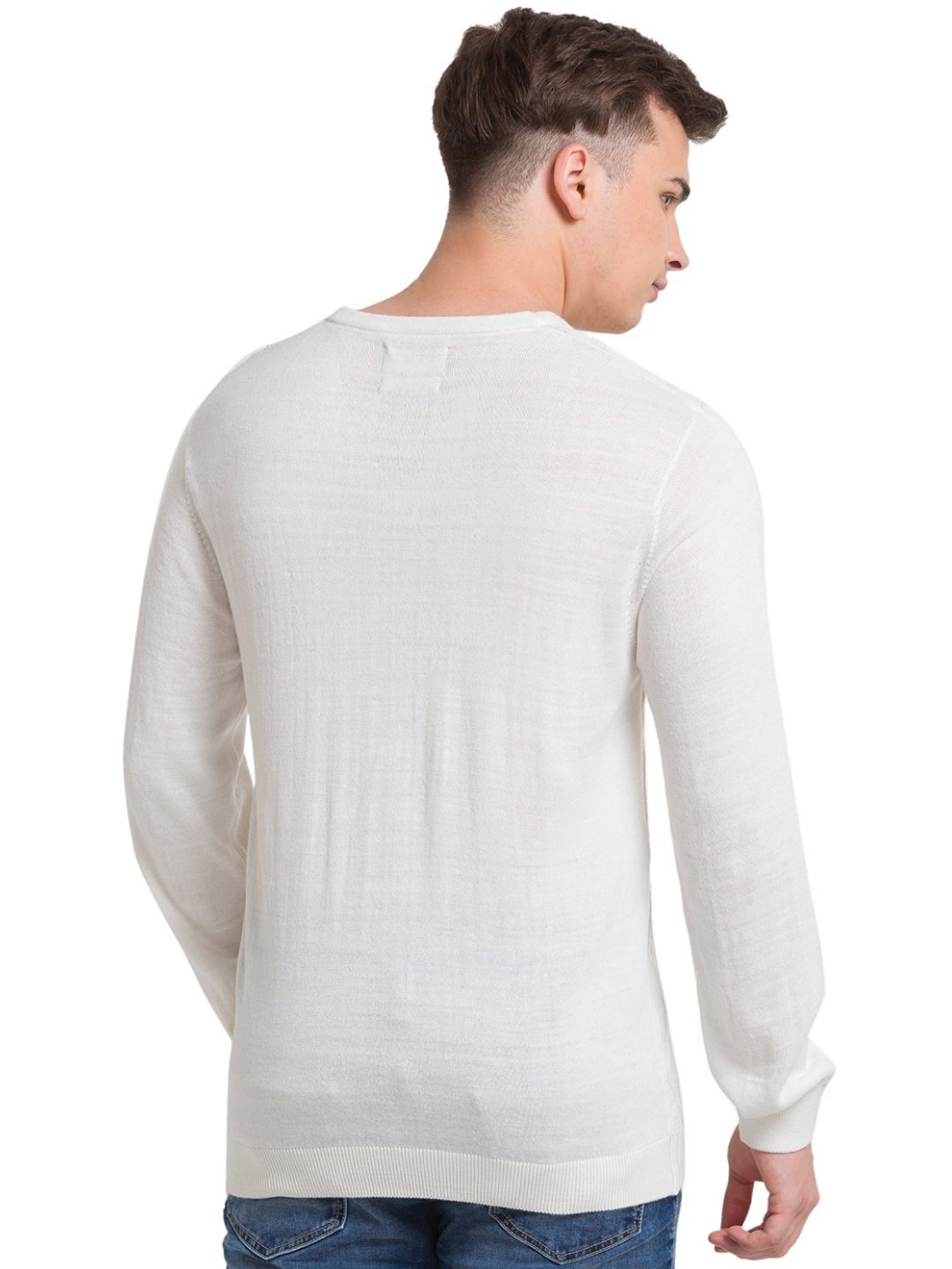 ColorPlus White Tailored Fit Self Pattern Sweater