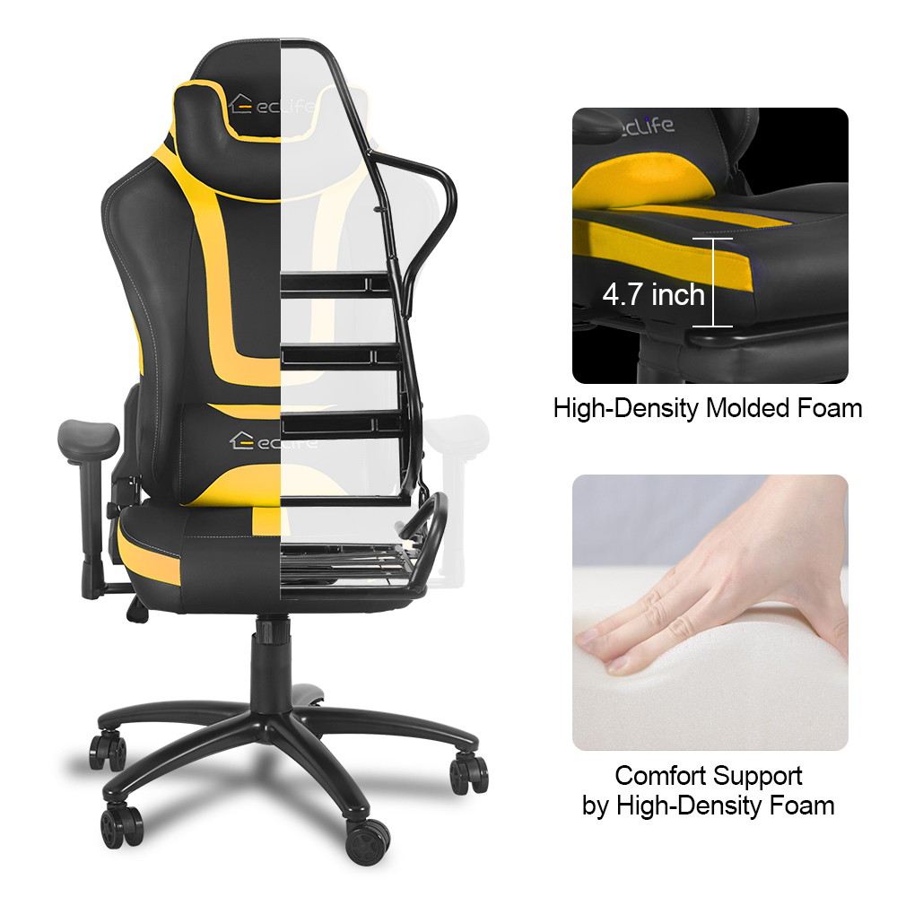 Eclife Ergonomic Video Game Chair PU Leather Computer Recliner Office Chair with Massage Lumbar Support and Removable Headrest Gaming Chair