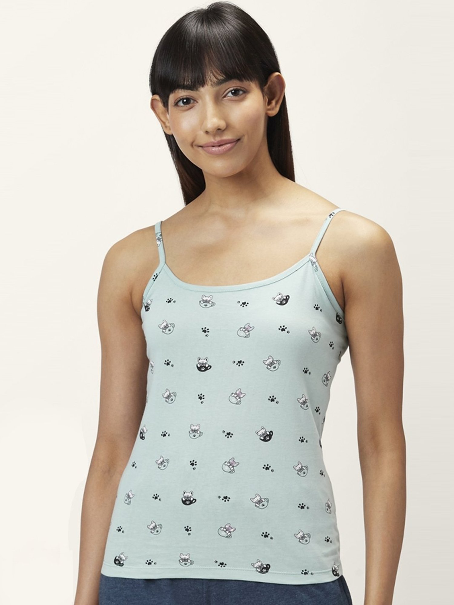 Dreamz by Pantaloons Sage Green & Pink Cotton Printed Camisoles - Pack Of 2