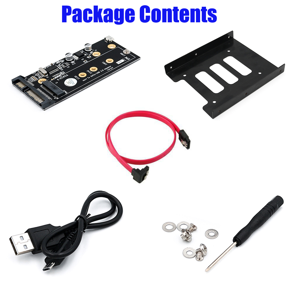 Adapter, NGFF(M.2) Key B SSD to 2.5" SATA, with a 3.5 Hard Drive Bracket and Micro USB Cable