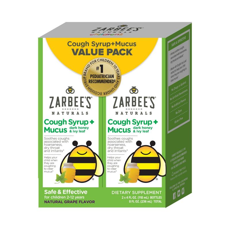 Zarbee's Naturals Twin Pack Cough Syrup Mucus Daytime for Children - Grape - 8 fl oz