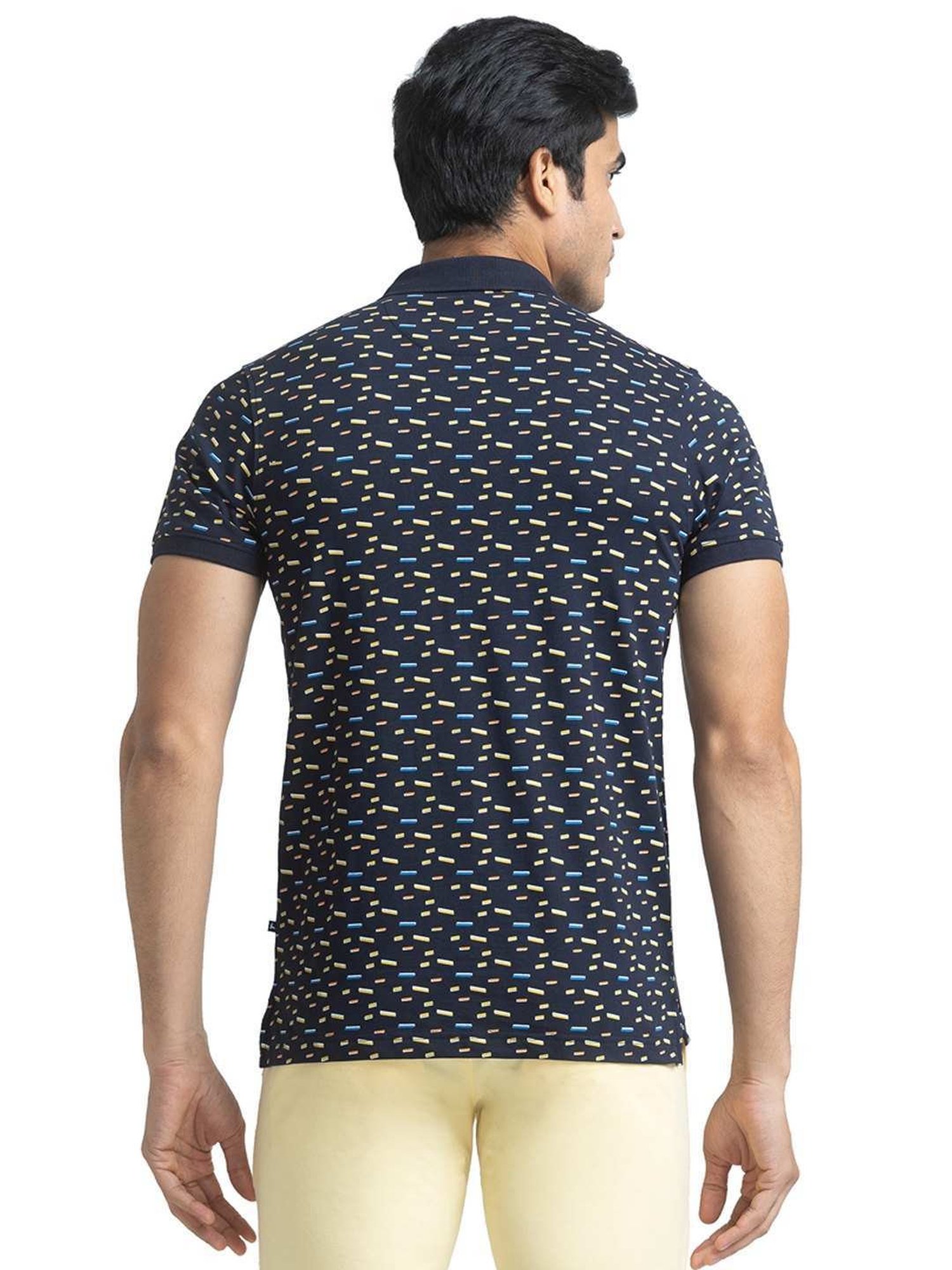 Parx Blue Cotton Regular Fit Printed Polo T-Shirt