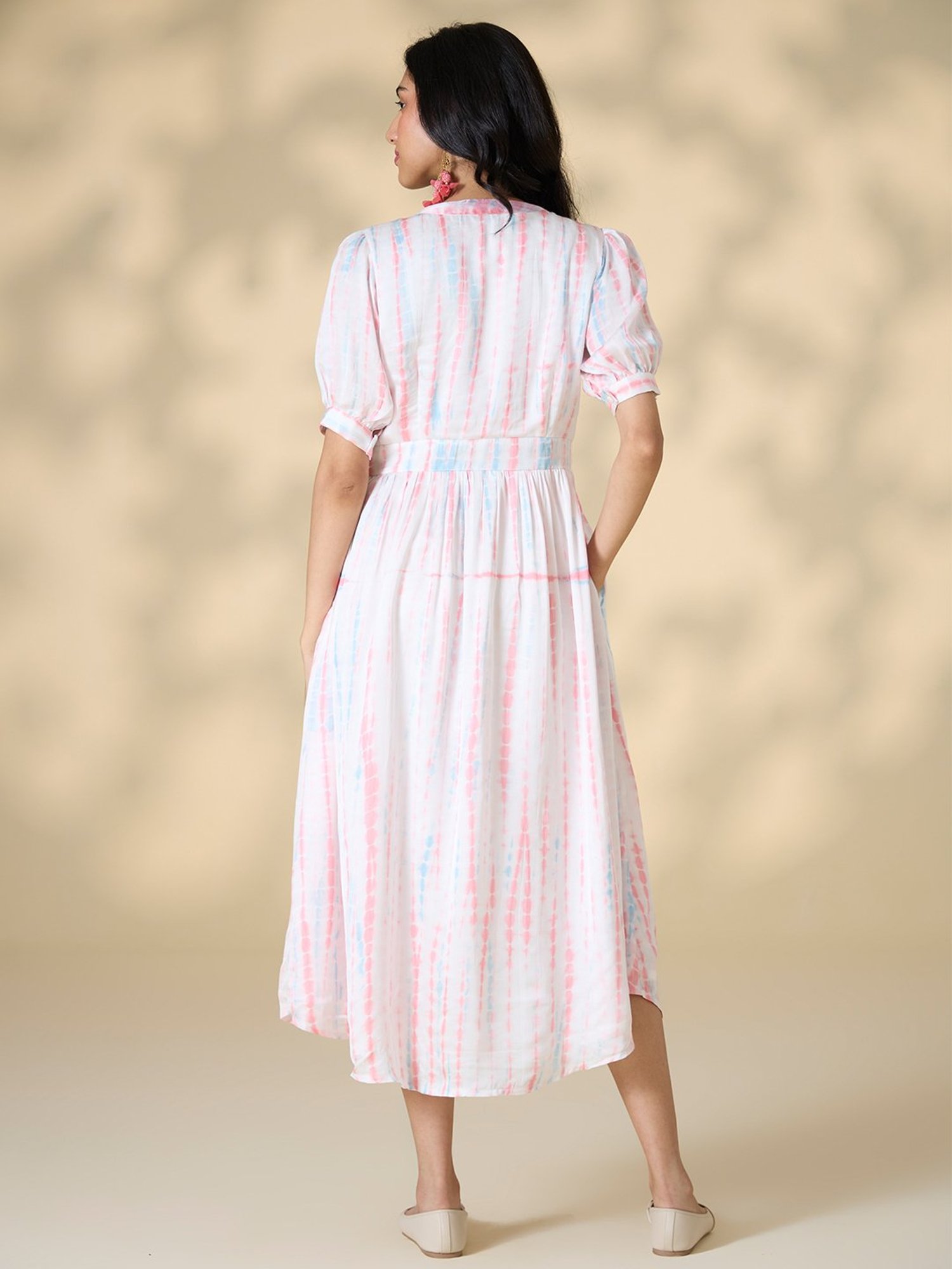 Okhai White Silk Tie-Dye Ethnic Dress