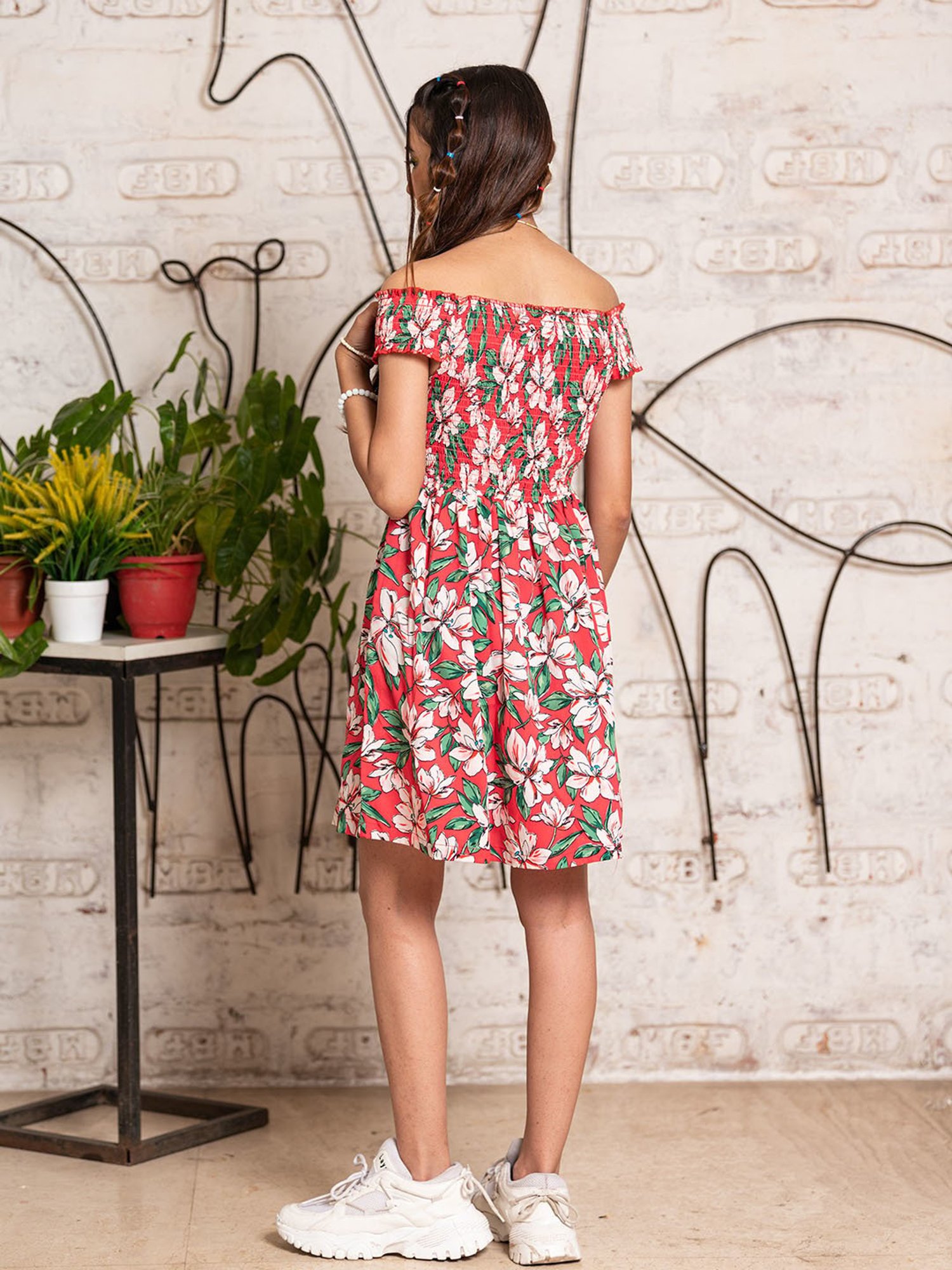 TeenTrums Girls Red Floral Print Dress