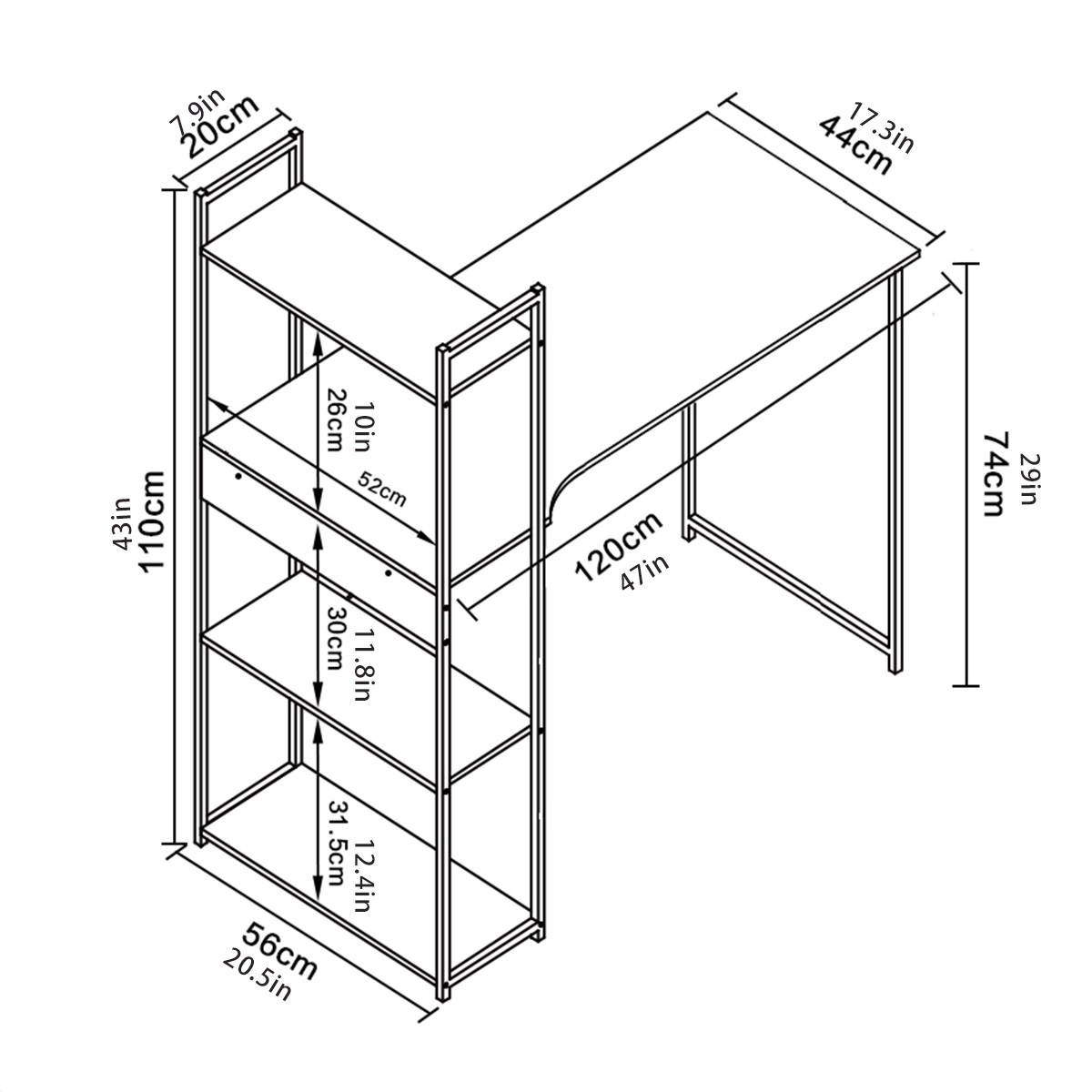 Computer Desk PC Laptop Table Bookshelf Study Home Office Workstation W/ Shelves