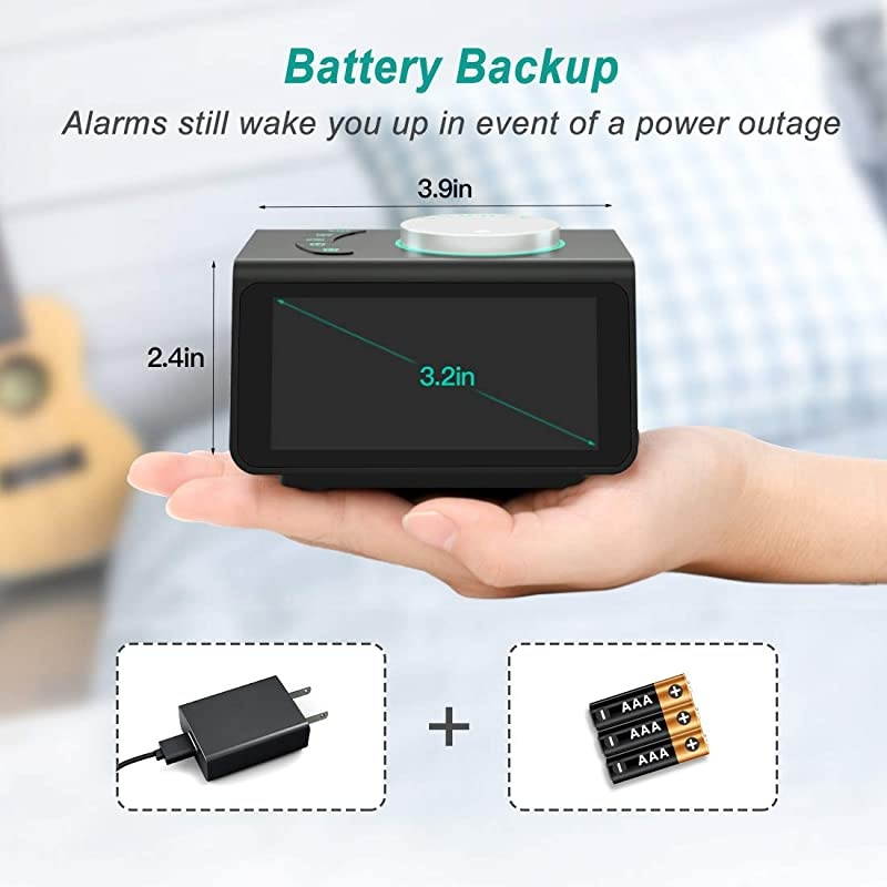 Small Digital Alarm Clock Radio FM RadioDual USB Charging PortsDual Alarms with 7 Alarm SoundsAdjustable VolumeTemperature5 Level Brightness DimmerBattery BackupBedrooms Sleep Timer
